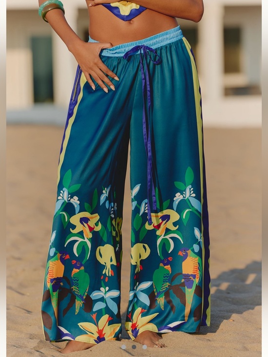 Anthropologie Pants - 🦜Anthropologie Claire Colin Wide-Leg Pants Celandine NEW Blue Tropical SMALL